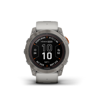 GARMIN fēnix® 7X Pro – Sapphire Solar Edition - Titanium con cinturino Fog Gray/Ember Orange
