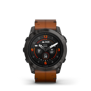 GARMIN epixル Pro (Gen 2) ヨ Sapphire Edition | 51 mm - Carbon Gray DLC Titanium con cinturino Chestnut Leather