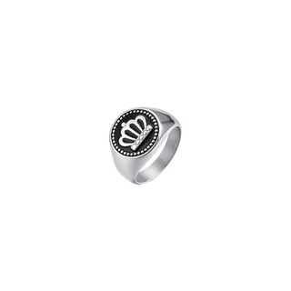 Anello Luca Barra Uomo in Acciaio con Corona e Smalto Nero