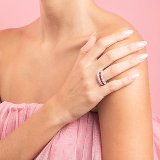 Anello Fabiani riviera in oro bianco con diamanti e rubini - Fabiani Gioiellerie