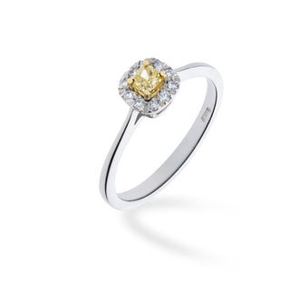 Anello Fabiani Taglio Cuscino con Diamante Fancy e Diamanti