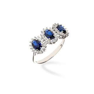 Anello Margherita Trilogy in Oro Bianco 9KT con Zirconi e Pietre Blu