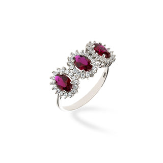 Anello Margherita Trilogy in Oro Bianco 9KT con Zirconi e Pietre Rosse