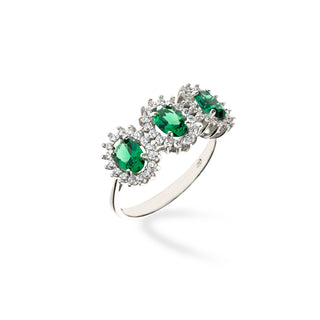 Anello Margherita Trilogy in Oro Bianco 9KT con Zirconi e Pietre Verdi