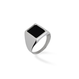 Anello Fabiani chevalier in oro bianco 9Kt con onice - Fabiani Gioiellerie