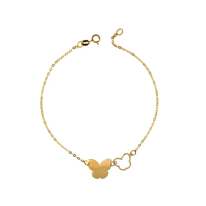 Monde Petit Bracciale Bambino In Oro Giallo 9k (375) A Forma Di Farfalla, Con Scatola Regalo E Certificato Di Garanzia