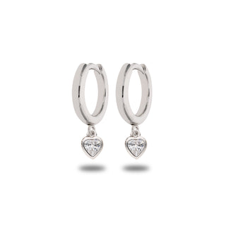 Orecchini Fabiani a cerchio in argento con zircone a cuore pendente - Fabiani Gioiellerie