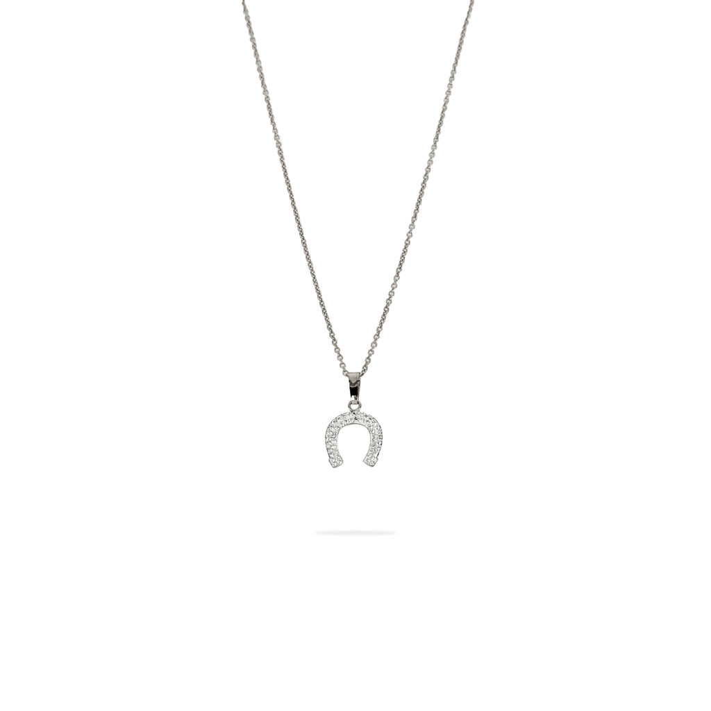 Collana Donna In Argento 925 Con Ciondolo Ferro Di Cavallo E Zirconi – Regalo In Scatola Portagioie – Lunghezza Regolabile 46+5 Cm