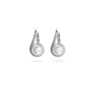 Orecchini Fabiani pendenti in oro bianco 9Kt con perla e zirconi - Fabiani Gioiellerie