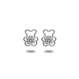 Orecchini Fabiani Bambino Orsetto in Oro Bianco 9Kt e Zircone