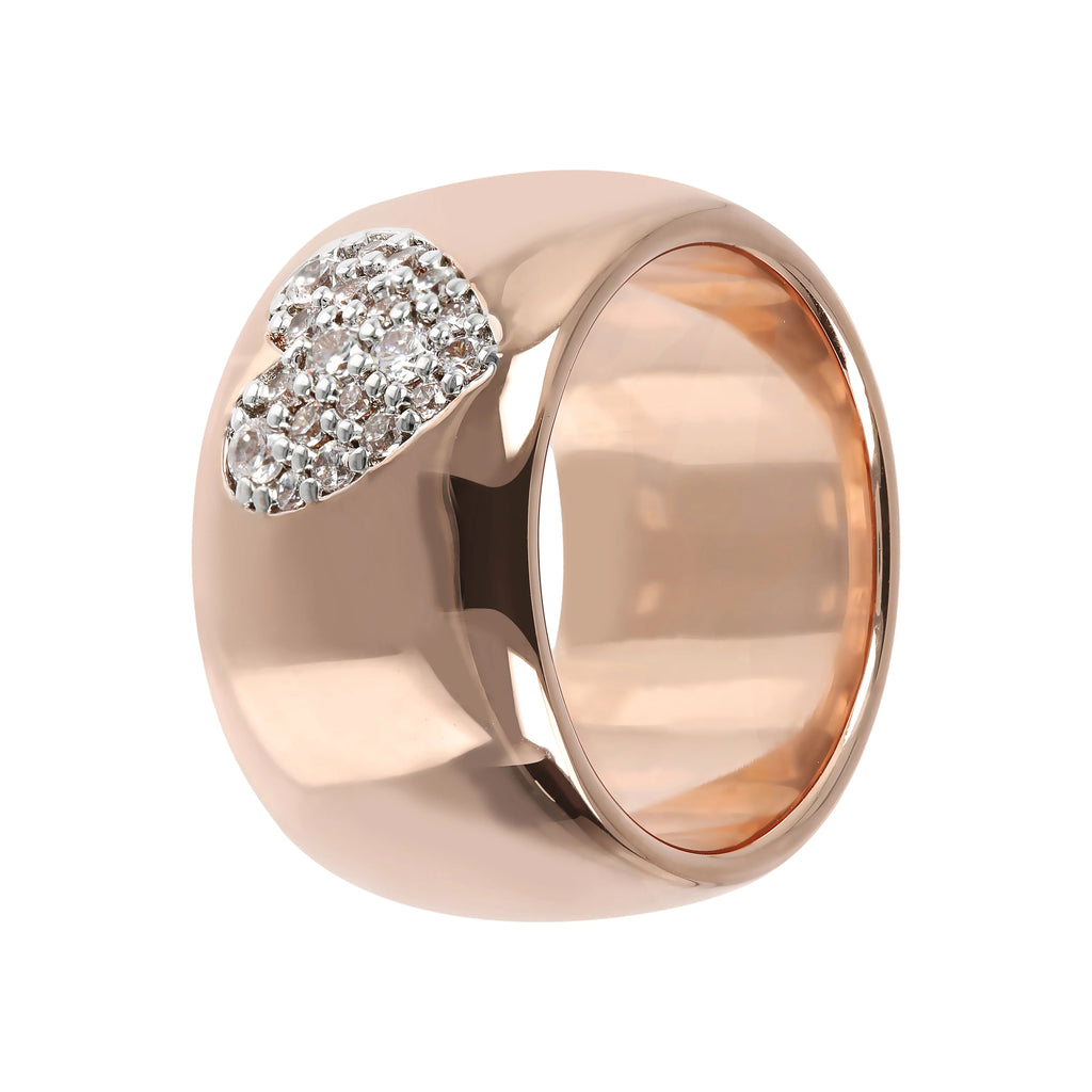 Anello Fascia In Argento 925 Con Zirconi Trasparenti A Forma Di Cuore Ritagliato - Nuovo, Misure 5-10