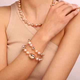 Collana Girocollo con Pepite Golden Rosé e Perle Coltivate d'Acqua Dolce Grigie e Rosa - Fabiani Gioiellerie