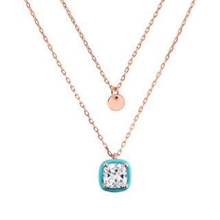 Collana Multifilo Catena Forzatina con Disco e Pendente Smaltato con Prisma Gem Quadrata