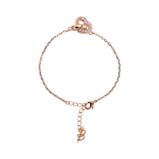 Bracciale Catena Forzatina con Doppio Pendente Pavé Cuore e Maglia Ovale