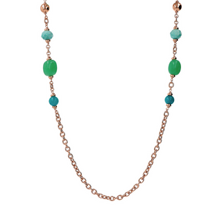 Collana Lunga Catena Rolo con Station di Bead e Pietre Naturali Quarziti