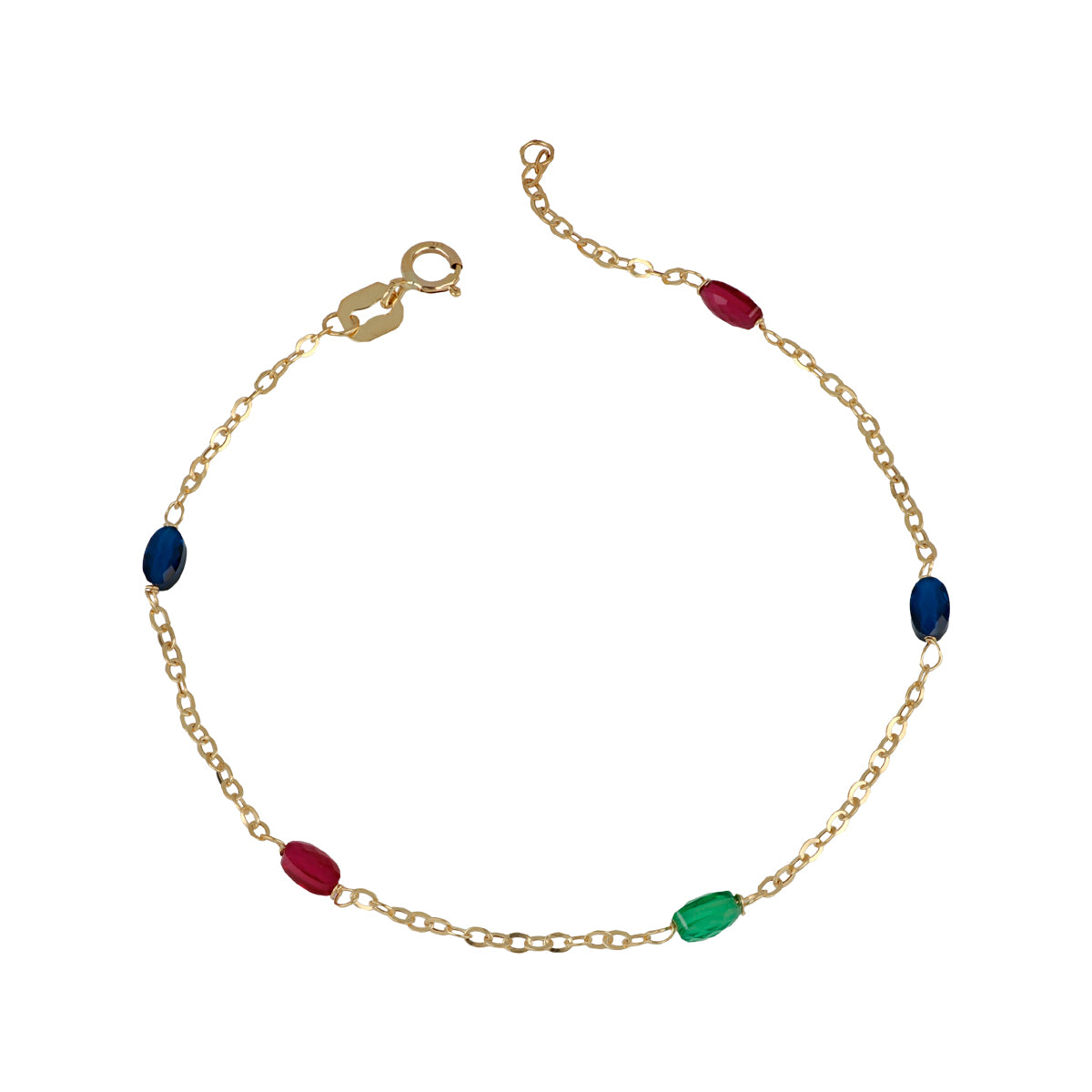 Bracciale Donna Oro Giallo 9Kt 375, MIORE - Catenina Anallergica Con 5 Sfere Lucide, Fatto A Mano In Italia (Lunghezza 18 Cm + Riduttore A 16 Cm)