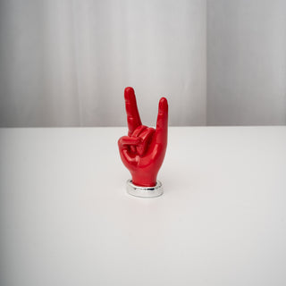 Mano Portafortuna Corna Rosse con Base Argentata Meridien
