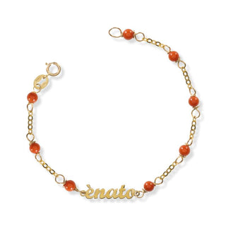 Bracciale Fabiani neonato con scritta e perline di corallo - Fabiani Gioiellerie