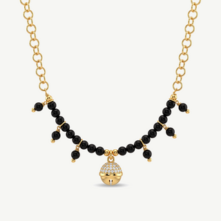 Collana con sfere in Onice Nero e Campanello con Zirconi