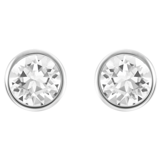 Orecchini a lobo Solitaire, Taglio Round, Bianchi, Placcato rodio