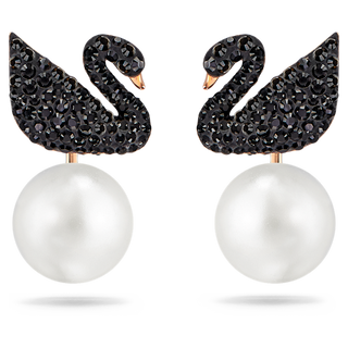 Orecchino jacket Swan, Cigno, Nero, Placcato color oro rosa