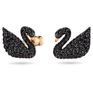 Orecchino jacket Swan, Cigno, Nero, Placcato color oro rosa
