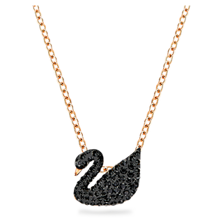 Pendente Swan, Cigno, Nero, Placcato color oro rosa