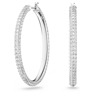 Orecchini a cerchio Dextera, Pavé, Grandi, Bianchi, Placcato rodio