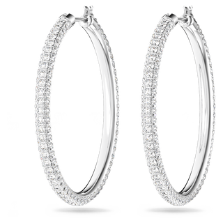 Orecchini a cerchio Dextera, Pavé, Grandi, Bianchi, Placcato rodio