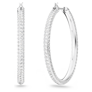 Orecchini a cerchio Dextera, Pavé, Grandi, Bianchi, Placcato rodio