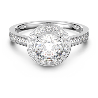 Anello Una Angelic, Taglio tondo, Pavé, Bianco, Placcato rodio