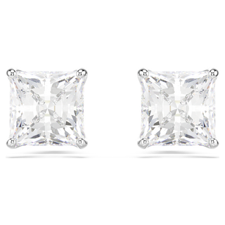 Orecchini a lobo Stilla Attract, Taglio squadrato, Bianchi, Placcato rodio