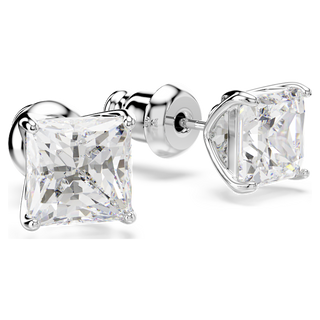 Orecchini a lobo Stilla Attract, Taglio squadrato, Bianchi, Placcato rodio