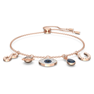 Braccialetto Symbolica, Infinito, evil eye e ferro di cavallo, Blu, Placcato color oro rosa