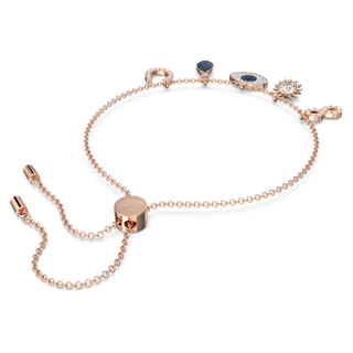 Braccialetto Symbolica, Infinito, evil eye e ferro di cavallo, Blu, Placcato color oro rosa