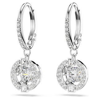 Orecchini pendenti Una, Taglio Round, Bianchi, Placcato rodio