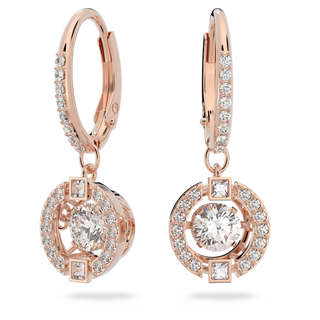 Orecchini pendenti Una, Taglio Round, Bianchi, Placcato color oro rosa