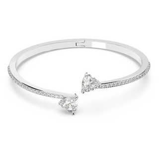 Bracciale rigido Mesmera, Cuore, Bianco, Placcato rodio