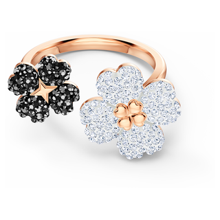 Anello aperto Latisha, Fiore, Nero, Placcato color oro rosa