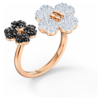 Anello aperto Latisha, Fiore, Nero, Placcato color oro rosa