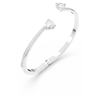 Bracciale rigido Mesmera, Cuore, Bianco, Placcato rodio