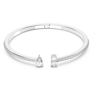 Bracciale rigido Mesmera, Taglio misto, Bianco, Placcato rodio