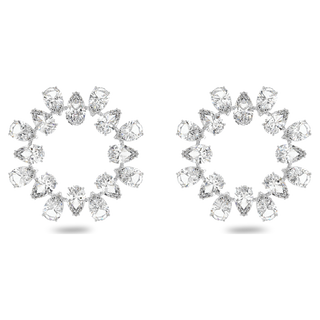 Orecchini a cerchio Matrix, Taglio Pear, Bianchi, Placcato rodio