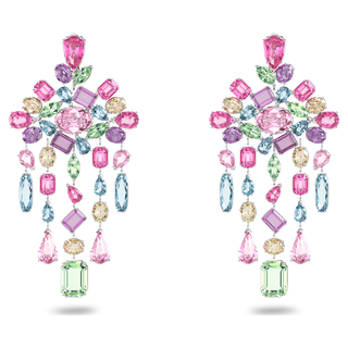 Orecchini a clip Gema, Taglio misto, Chandelier, Extra lunghi, Multicolore, Placcato rodio