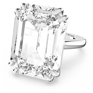 Anello cocktail Mesmera, Taglio ottagonale, Bianco, Placcato rodio