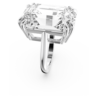 Anello cocktail Mesmera, Taglio ottagonale, Bianco, Placcato rodio