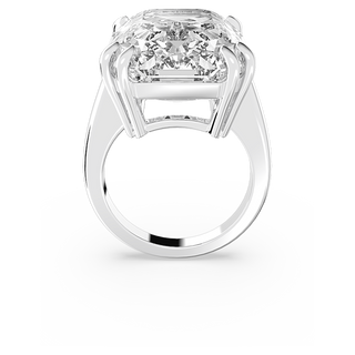 Anello cocktail Mesmera, Taglio ottagonale, Bianco, Placcato rodio