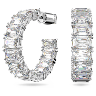 Orecchini a cerchio Matrix, Taglio ottagonale, Bianchi, Placcato rodio