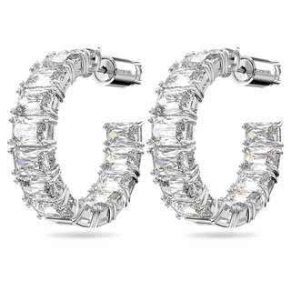 Orecchini a cerchio Matrix, Taglio ottagonale, Bianchi, Placcato rodio