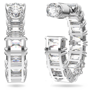 Orecchini a cerchio Matrix, Taglio ottagonale, Bianchi, Placcato rodio